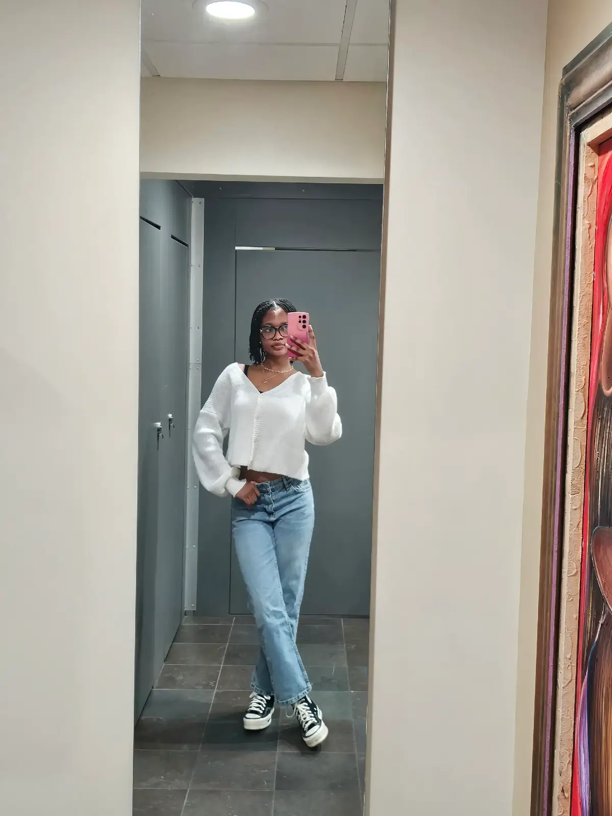 I styled this shein jean pants with a white sweater paired with my converse all star #outfitidea #inspooutfit #sheinoutfits #winterfits #winteroutfitinpso #jeansinspo #sheinjeans 