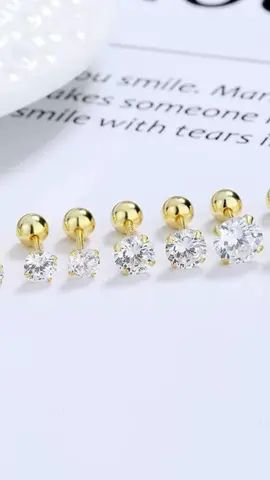 Khuyên đá chốt vặn mạ vàng 14k #khuyentai #xuhuong #duysonsilver #bạc 