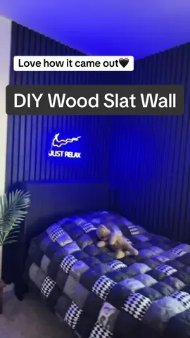 Easy DIY🖤 #woodslatwall #accentwall #diyproject #behr #ryobi #roommakeover 
