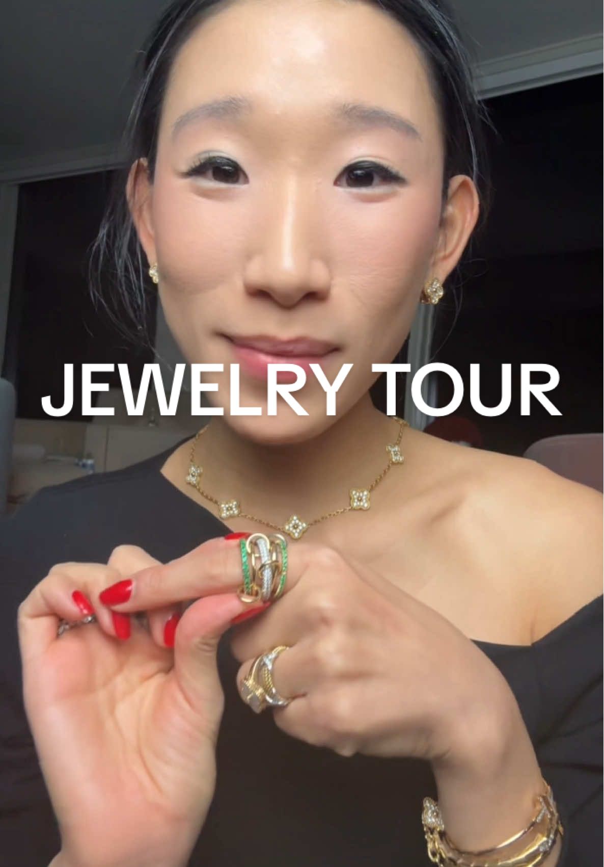 My everyday jewelery tour! #jewelrytour #spinellikilcollin #vancleef #cartier #bulgari #ringconcierge #ouraring #fyp 