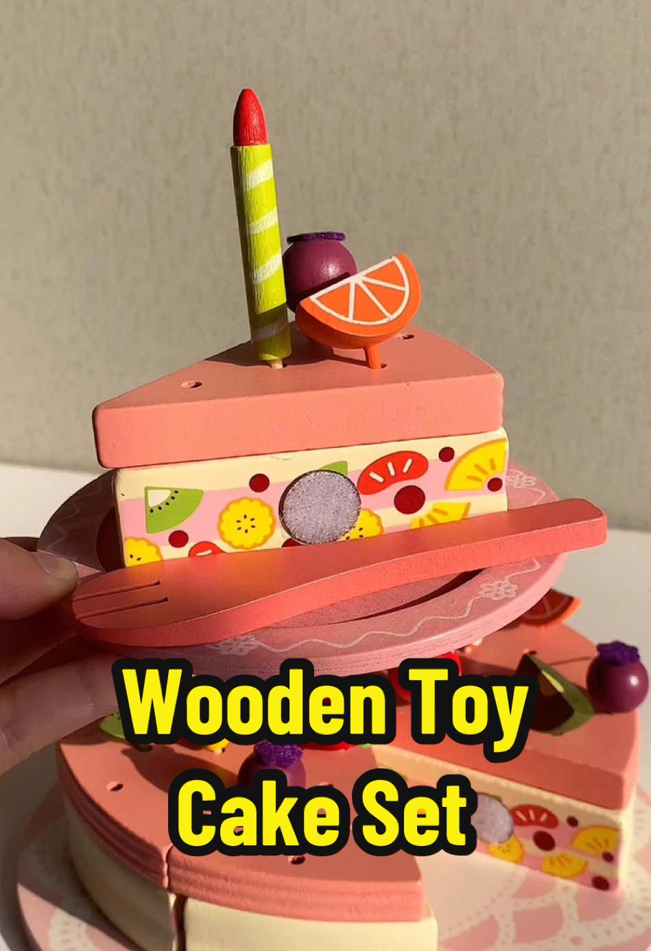 Wooden toy cake set 🎂 #woodentoys #factory #pretendplay #fakefood #cake #cakedecorating #asmr #kidstoy #kitchentoys #kidsplay #supplier #toyfactory #business 