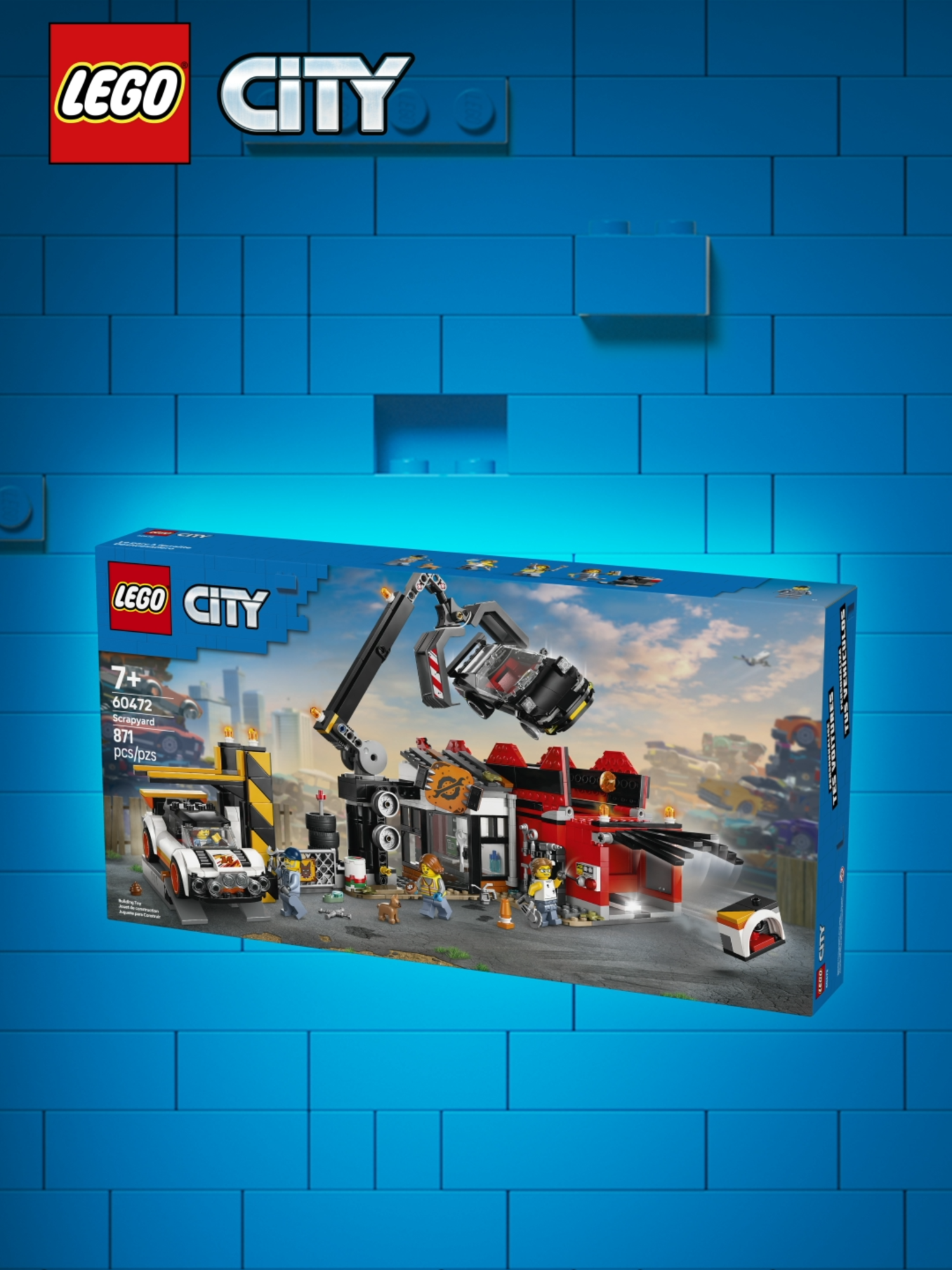 LEGO® City 60472 Scrapyard with Cars  Welcome to the LEGO® City scrapyard, where the crew bring new life to old cars. Check out the shop selling salvaged spare parts, cool alloys and quality tyres at bargain prices! Grab a wrench from the tool chest and help dismantle parts from 2 classic ’80s cars. Then use the claw crane to hoist them into the crusher and press a lever to transform them into scrap metal cubes. Amazing! #lego #legocity #brickstownseremban