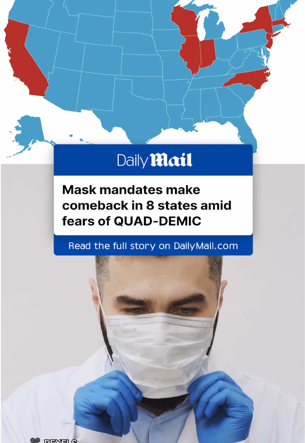 US states have been forced to wear masks after fears of a 'quad-demic' were sparked by cases of flu, Covid RSV and norovirus hitting around 15million cases and 30,000 deaths. Face mask mandates appear to be making a quiet comeback in hospitals across the US amid growing concerns. Eight states, including California and New York will require masks to be worn in some healthcare facilities. Read the full story on DailyMail.com. #usa #mask #news #health #covid #america 