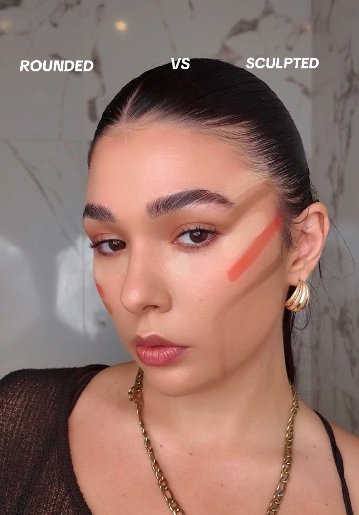 Which side looks better soft and rounded or sharp and sculpted?👀 everything I used 👇🏼 Concealer @MaybellineUK instant age rewind concealer  Blush @NYX Professional Makeup Wonder stick  Contour @Rare Beauty bronzer stick  #makeup #concealerhack #makeuphack #contour 