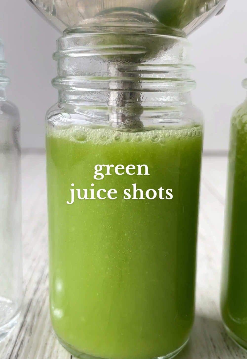 🍃GREEN JUICE SHOTS🍃 With a nice hint of ginger for that kick we all love 😌 Let’s save money AND make some delicious health-boosting shots! Often cafes sell these for $6-$8 PER shot so let’s make our own at home 🍏🥒🍋 [Makes 16x 60mL/2oz shots]  Ingredients:  5 green apples 4 cucumbers 4 stalks celery 1 large lemon, peeled  1 large thumb ginger, peeled  Method:  1. Wash your produce thoroughly. Cut into small chunks. 2. Add into your cold pressed juicer OR blend with 1-2 cups of water and strain (through a sieve or nut milk bag) if you don’t have a juicer.  3. Place the funnel on top of your glasses and carefully pour in the juice. Repeat until you’ve used it all up. Pop the lid on all of them and place into the fridge to chill. Alternately, store in a large glass and pour out shots as desired. Enjoy! 👏 NOTE: Because it’s fresh juice it’s always best consumed within 3-5 days. You can also store in a large glass bottle and pour out as needed!  #vegan #plantbased #EasyRecipe #healthyrecipe #greenjuice #greenjuices #celeryjuice #juice #juicerecipe #lemon #ginger #health #juicing #healthyfood 