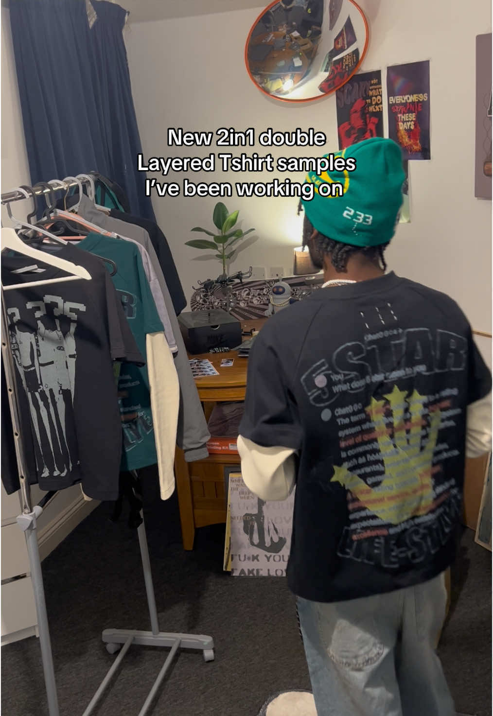 PART1: Some samples i’ve been working on comes as a 2in1 double layered long sleeve AND  the sleeves are detachable; can be worn as a tahirt alone.  #fyp #ggc #streetwear 