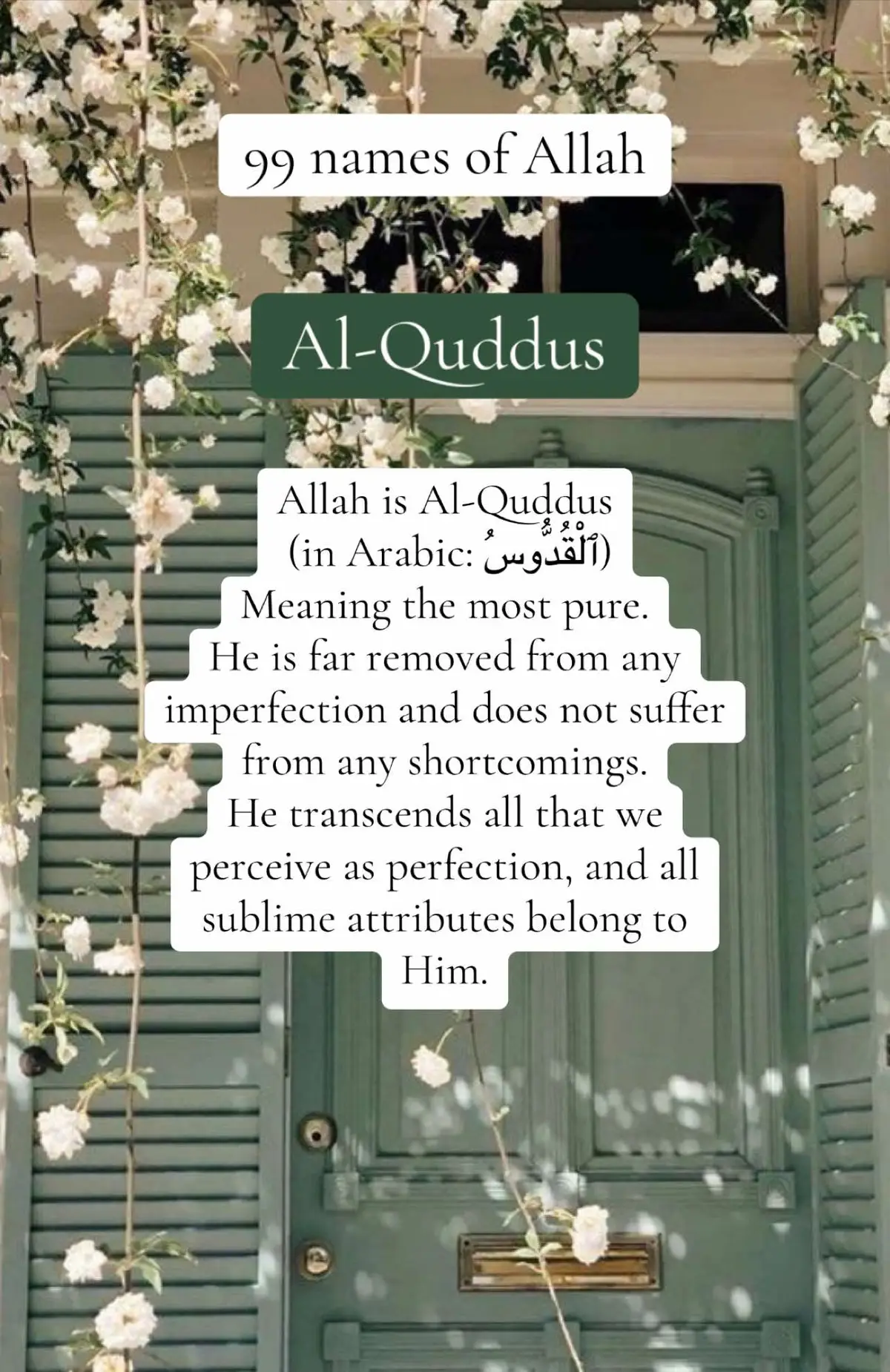 Some of the beautiful names of Allah SWT (Part 3) 💚🤍🪻 #jummah  #fyp #islam #islamic_video  #islamic  #99namesofallah #allahuakbar  #allah❤️  #islamicvideo  #islamicquotes  #quran #friday #viral #fyppp  #sahm #muslimah #mom #momlife #islamtok  #revert #revertmuslim  #reminder #islamicreminder #Ramadan #ramadan2025 