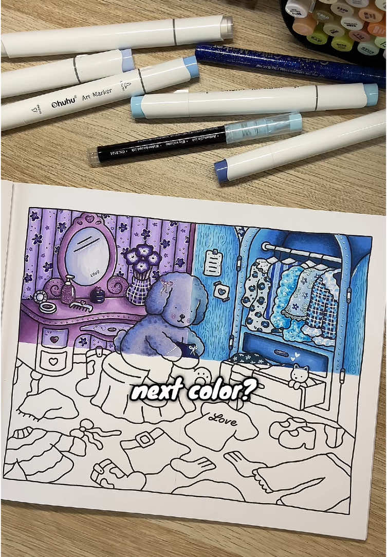 part 2 : one-color challenge 🫐🐳🦋 It was hard to choose between blue and pink, the votes were tied! 😭 next color??  @bobbiegoods coloring book ✨ @Ohuhuart markers 🖍️ #coloring #coloringtherapy #coloriage #bobbiegoodscoloringbook #bobbiegoods #onecolorchallenge #cozycoloring #ohuhumarkers #alcoholmarkers 