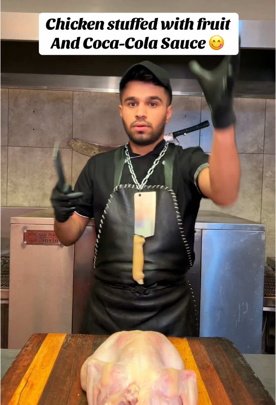 Chicken stuffed with fruit and Coca-Cola sauce Chef: ashkan.ws #bbqchicken #cooking #foodreview #bestfood #Foodie #foodspots #fyp 
