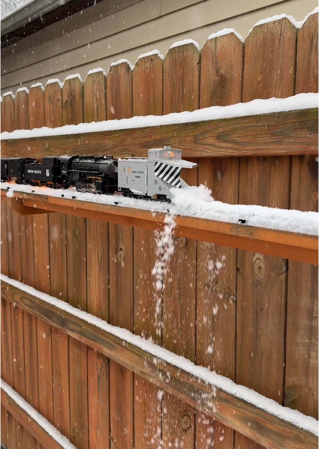 First test of the snow plow was a success #modeltrain #mancave #backyardideas #snowplowing #funinthesnow 