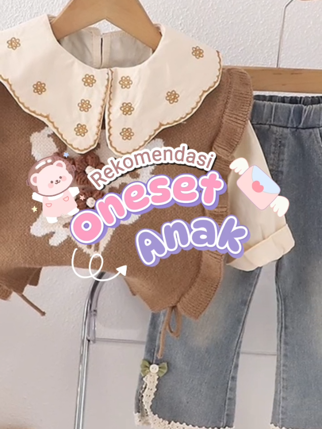 Setelan Anak Perempuan Lengan Panjang Bahan Baby Rajut & Katun Premium Motif Bunga Celana Soft Jeans Outfit Style Korean Look Untuk Umur 8 Bulan - 5 Tahun #onesetanak #stelananak #koreanstyle 
