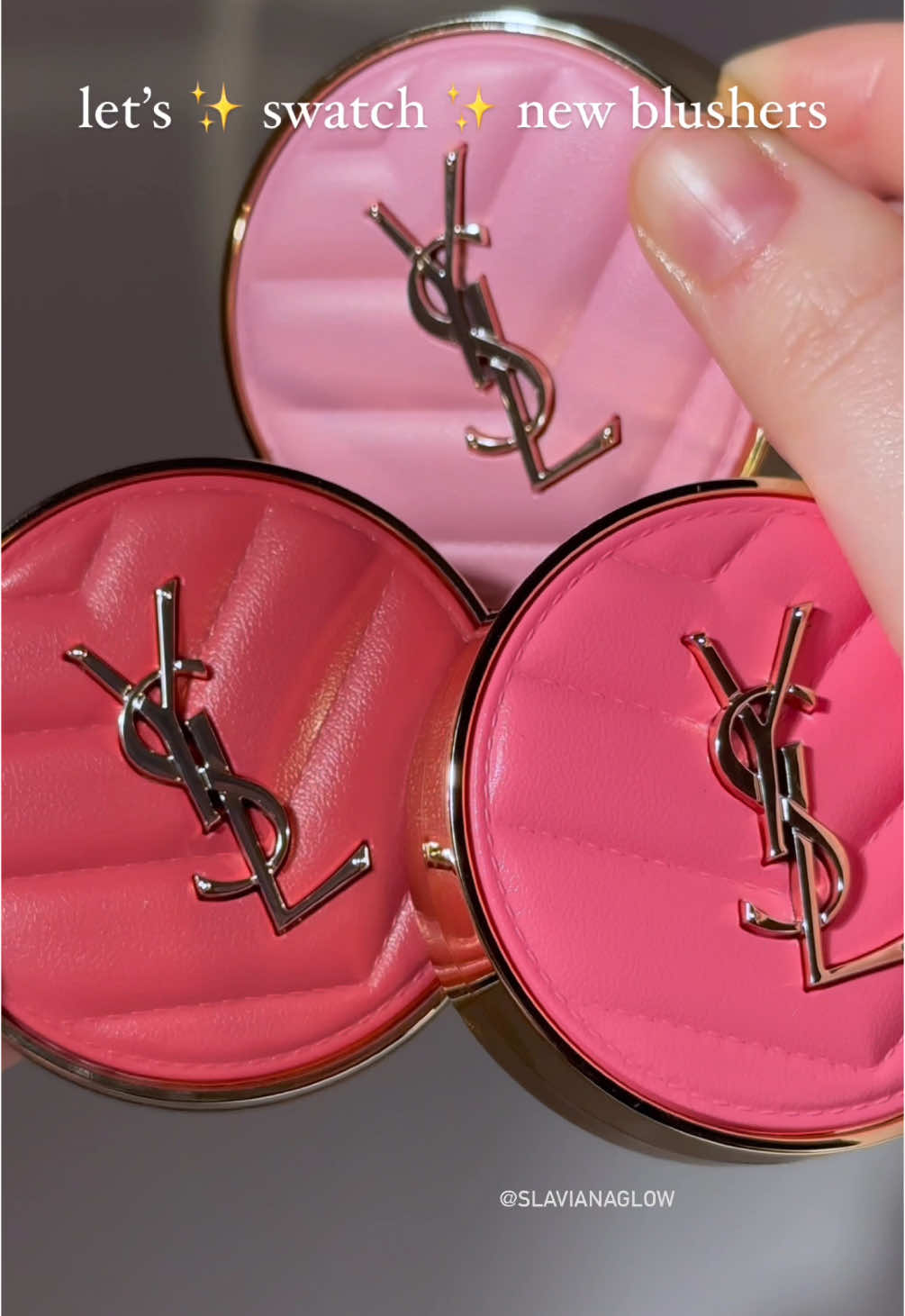 swatching @YSL Beauty make me blush powder blushes in 🍇 54 Berry Bang, 💖 42 Babydoll Pink and 🌸 87 Pink Voltage #makeup 