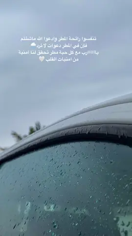 تنفسوا رائحة المطر وادعوا الله ماشئتم ‏فإن في المطر دعوات لا ترد🌧 ‏ياااااارب مع كل حبة مطر تحقق لنا أمنية  ‏من امنيات القلب 🤍