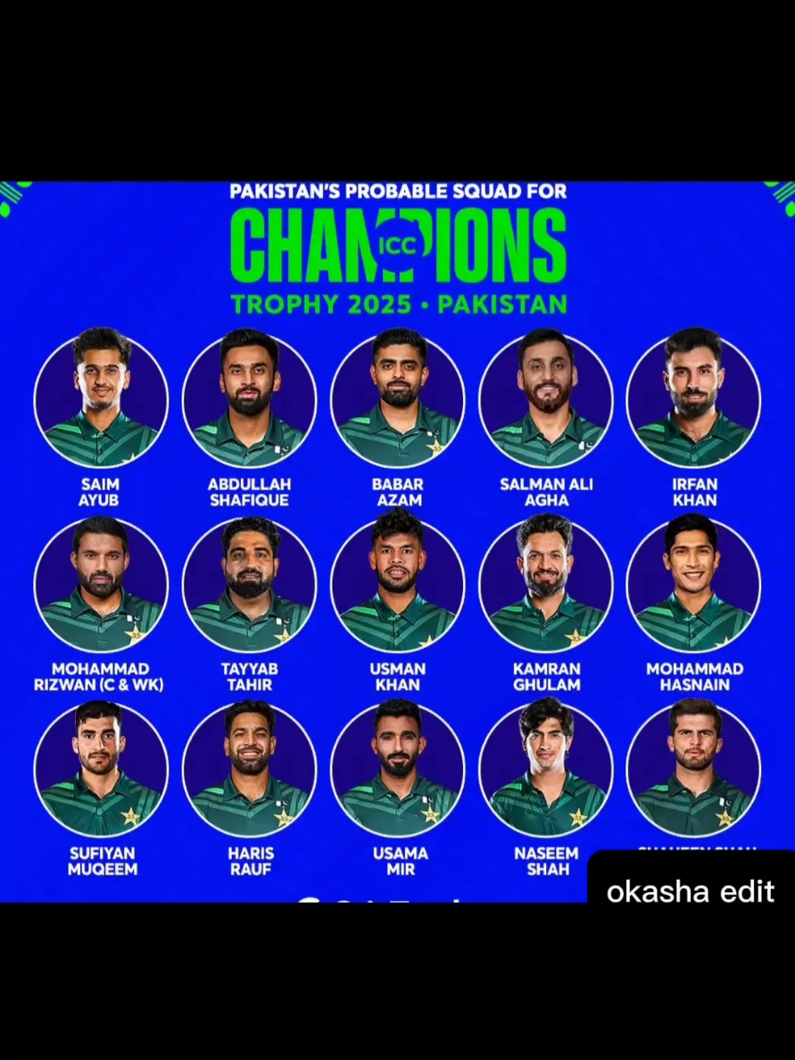 Pakistan champion trophy 2025 squad #foryourpage #viralvideotiktok #okashaedit #growmyaccount #wivesproblems #100kwives #fypシ #viral 