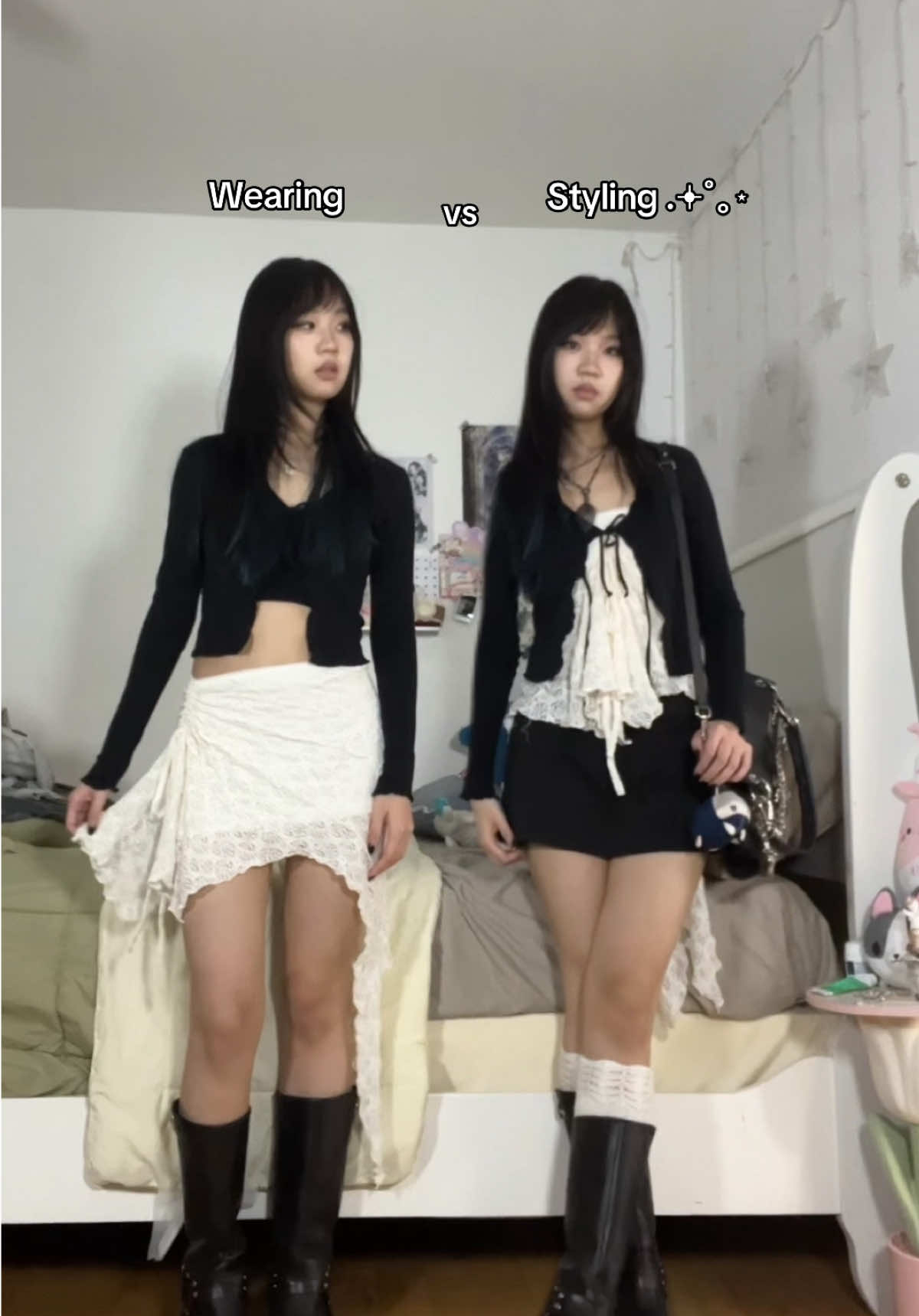 Wearing vs styling your clothes ⋆.˚ ᡣ𐭩 .𖥔˚~ there’s no correct way to wear your clothes, but it’s fun to see how subtle additions & changes can transform an outfit ˙ᵕ˙ #fashion #outfitinspo #fyp #fashiontok #wearingvsstyling #styling #layering #layering 