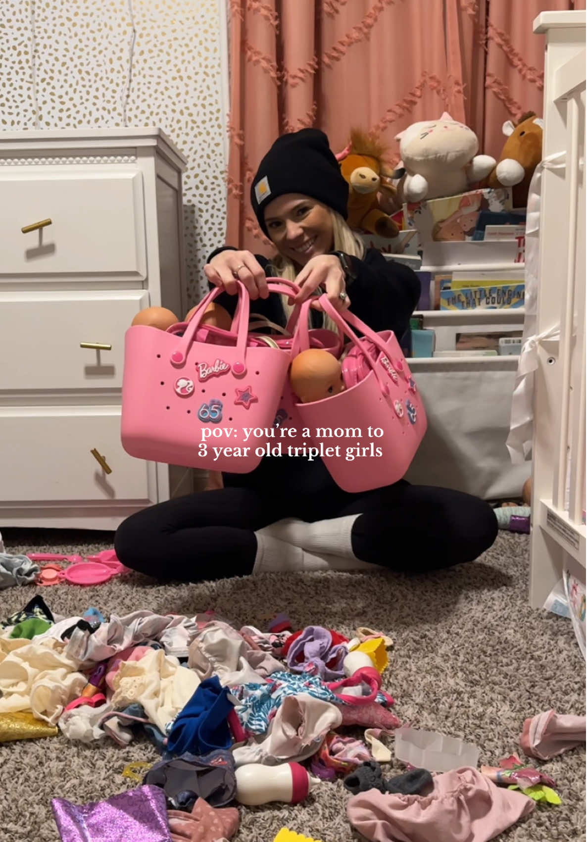 The perfect little bag for their baby dolls #triplets #tripletgirls #identicaltriplets #identicaltripletgirls #fyp #momofmultiples #momlife #viral #tripletmom #sahm #momof4