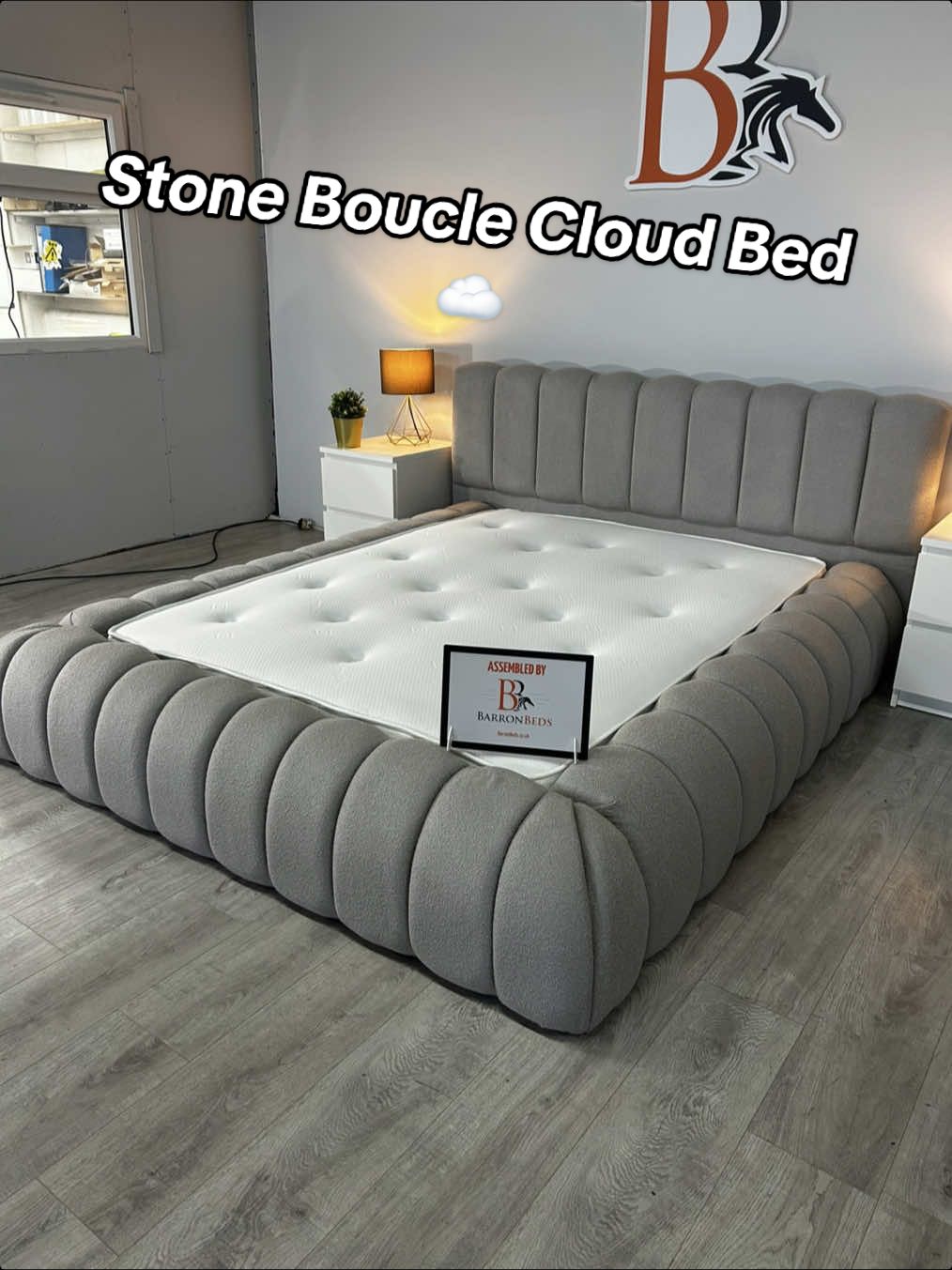 The Viral Cloud Bed Frame in the Stunning Stone Bouclè fabric. Available in the UK Only at Barron Beds. Link in Bio to Purchase  #cloudbed #TeddyBoucle #boucle #luxury #luxuryinteriors #hotelbed #hoteldecor #bespoke #bedtime #bedroom #interior #interiordesigner #yorkshire 