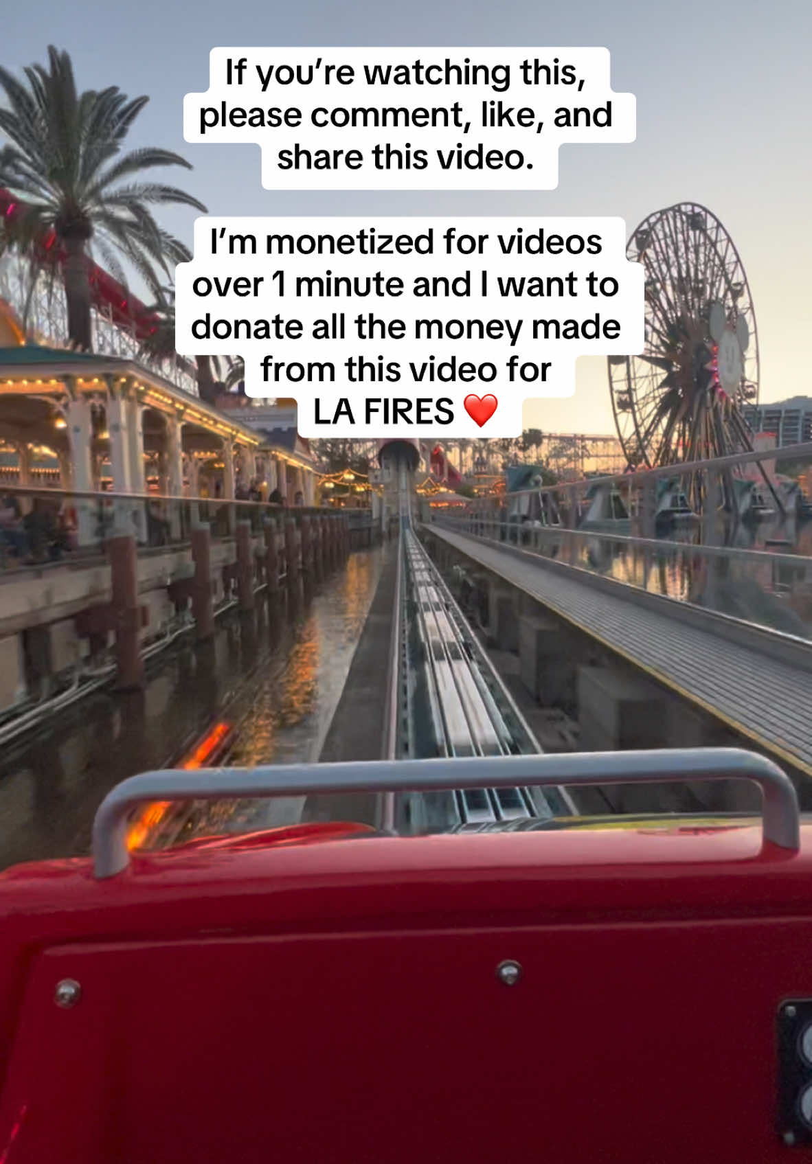 PLEASE PLEASE PLEASE INTERACT IN SOME WAY SO WE CAN HELP OUT THE LA COMMUNITY ❤️ #disneyrides #disneyland #lafires #losangeles #fires 
