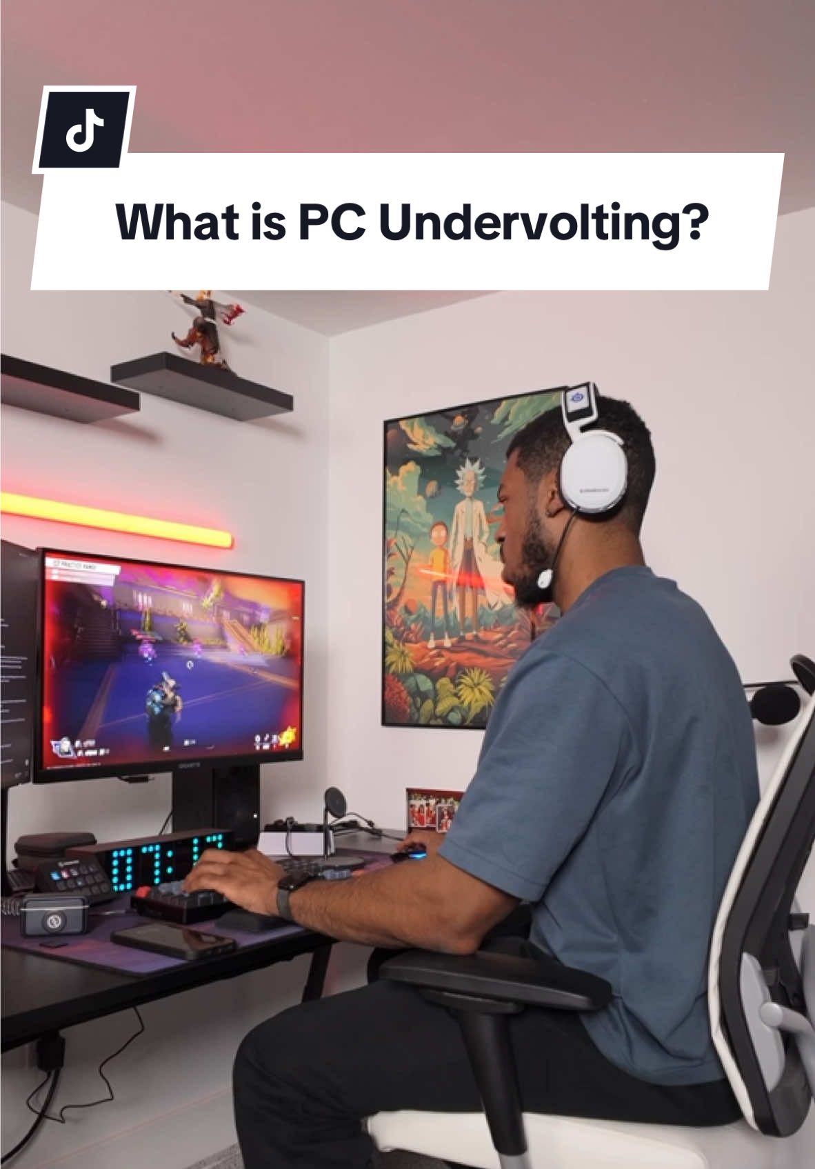 Is your GPU or CPU Undervolted? 🤔 Undervolting is kinda the opposite of overclocking. Instead of boosting the clock speeds to gain more performance out of your hardware, you manually decrease the amount of voltage/electricity that your components use so that they generate less heat, and make your pc quieter without sacrificing too much performance. Most CPUs/GPUs are built to work perfectly fine at lower voltages as well, so not only is this safe but it may also increase the lifespan of your hardware. But before tweaking the voltages definitely do some research on what undervolting settings are best for your specific hardware so that you dont mess things up! #techtok #pcgaming #pcbuild #GamingSetup 