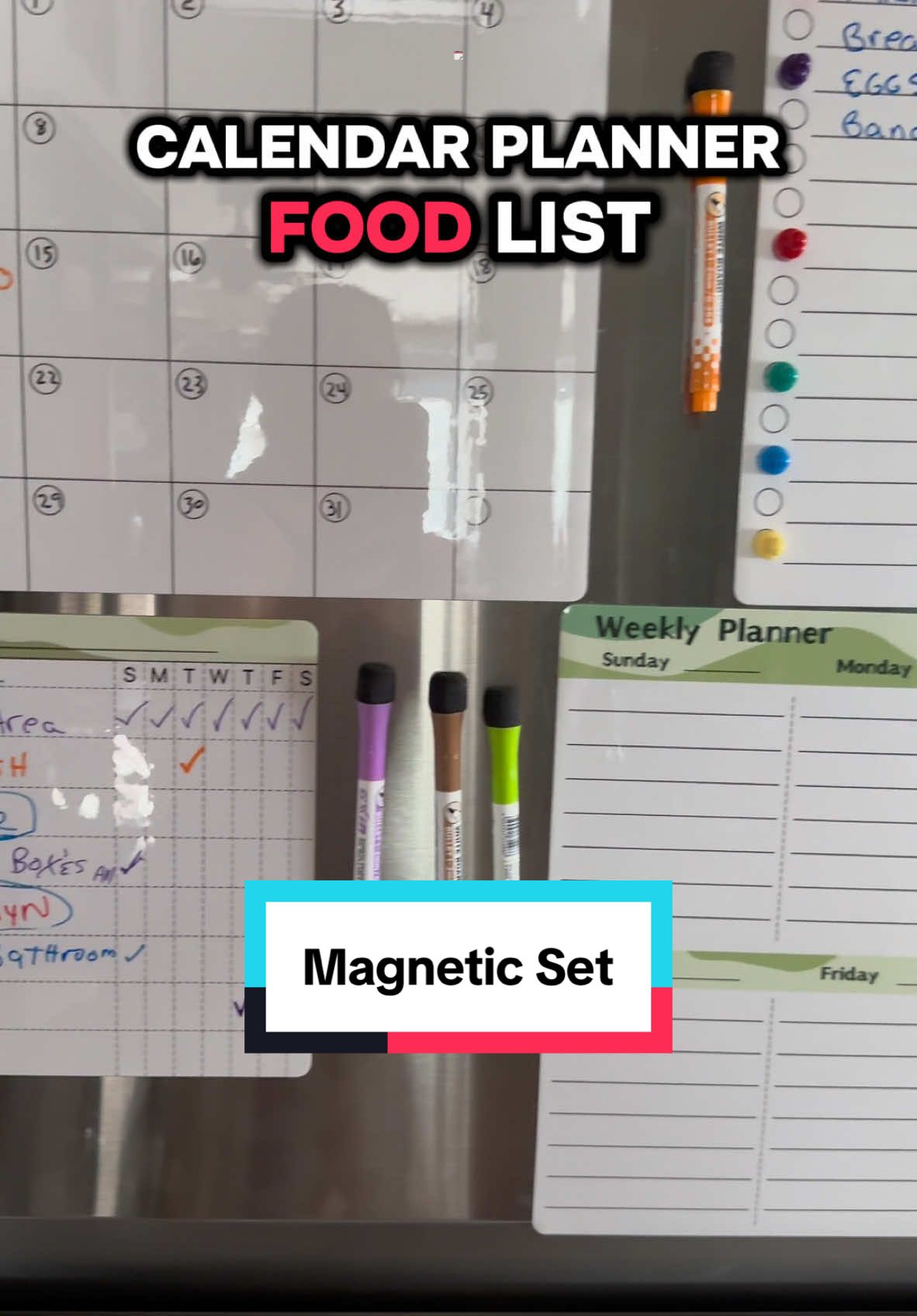 Keep yourself organized with this magnetic calendar, shopping list, weekly planner, and chore list! Comes with magnetic dry erase markers #calendar #weeklyplanner #planner #chore #organizer #susrizzle #magnetic 