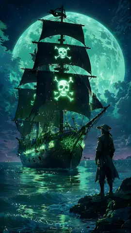 Ghostly Ship, Secerets Untold 🌊🌕🚢 #foruou #piratesofthecaribbean #wallpaperlive #pirates #ghostship #jacksparrow #greenglow #moonlit #nightaesthetic #mystical #tiktokfantasy #legends #aestheticwallpapers #digitalartist #mysterious #epicadventure 