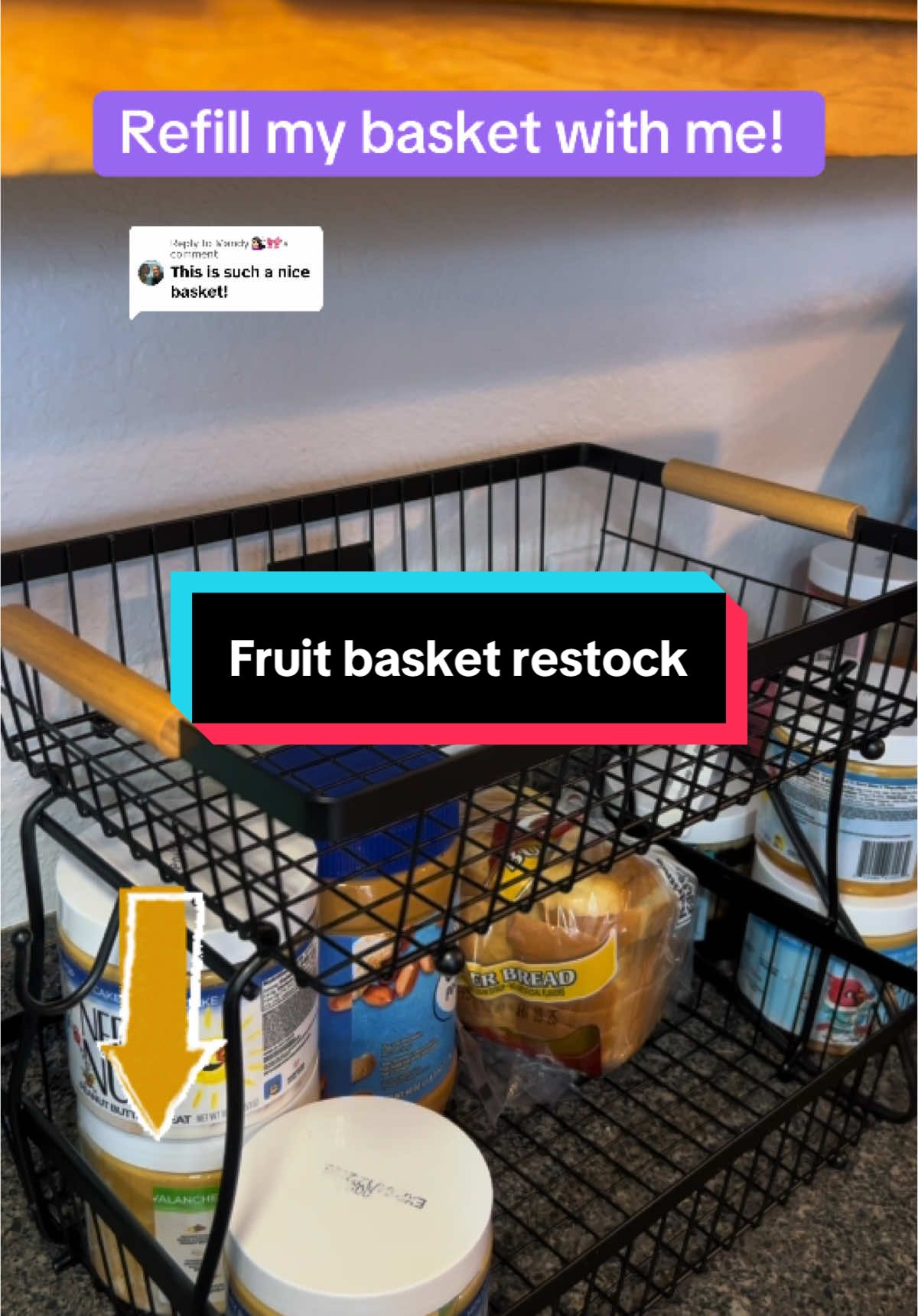 Replying to @Mandy 💇🏻‍♀️🎀 restock my favorite kitchen accessory with me! It’s so nice having this instead of having all that 💩 all over my counter! I feel like I somewhat have my ish together 😅 #fruitbasket #breadbasket #fruit #bread #sourdough #apples  #oranges #sumoseason #sumo #organizedhome #organize #organizer #declutter 