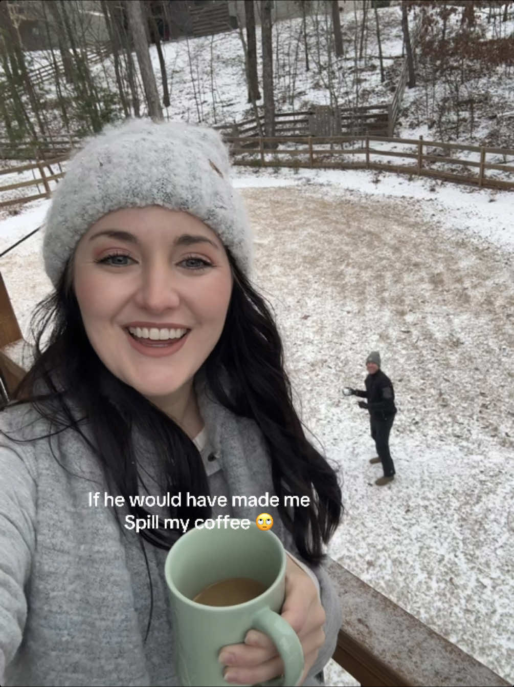 He’s always up to something. #husbandwifecomedy #husbandandwife #husbandhumor #snowmageddon #winterfun #snowball #snowballfight 