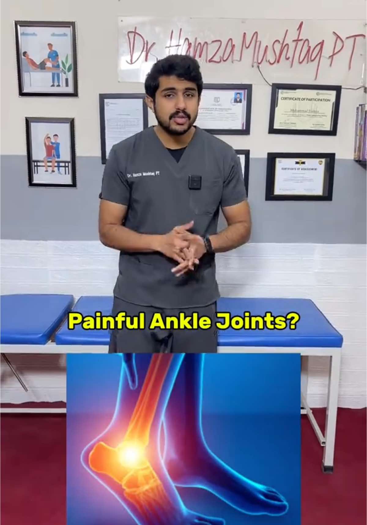 ✅ Causes of Ankle Pain: 	1.	Injuries: Sprains, fractures, tendon damage. 	2.	Overuse: Tendinitis, stress fractures. 	3.	Arthritis: Osteoarthritis, rheumatoid arthritis. 	4.	Inflammation/Infections: Gout, septic arthritis. 	5.	Structural Issues: Flat feet, tarsal tunnel syndrome. 	6.	Other: Bursitis, Achilles rupture. When to Seek Help: 	•	Severe swelling, difficulty walking, or infection signs #ankepain #anklemobility #hamzamushtaqpt #physio 