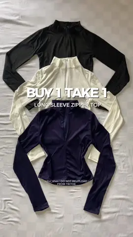 Buy 1 take 1 = 2pcs Long Sleeve Half Zipper Top #buy1take1 #buy1get1 #buy1get1free😚 #halfzip #longsleevetop #slimfittop 