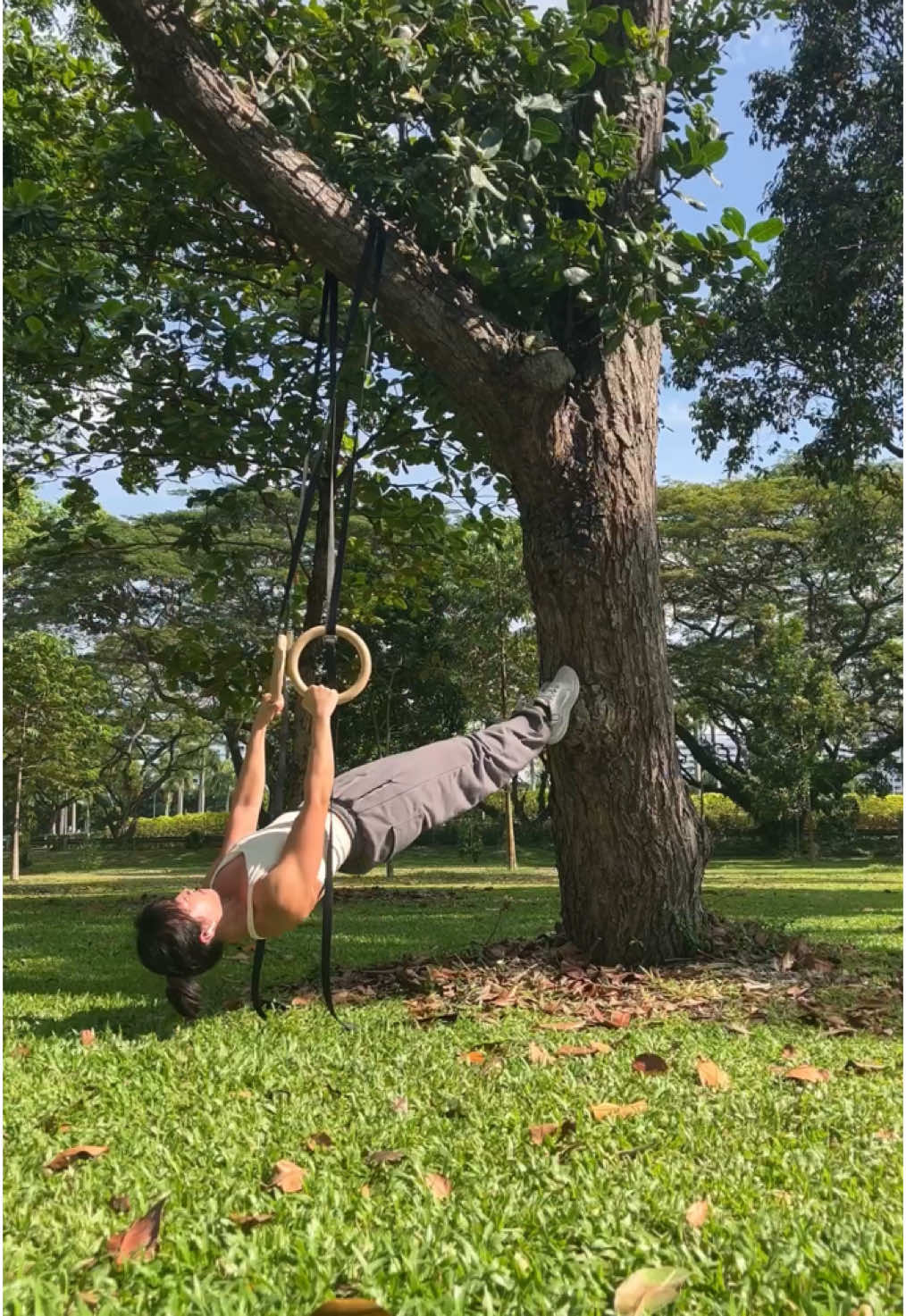 Replying to @ebabajneb Another day of training anywhere but a gym 🙂‍↕️ This time we’re taking to nature 🍃 Got a couple of judgy looks from curious passers-by but uk.. we roll 🫡 Comment below where else you want to see a calisthenics workout else next! ⬇️ #calisthenics #outdoorworkout #calisthenicsgirls #calisthenicsmotivation #pullup #backlever #fitnesstiktok #fyp #ringsworkout #calisthenicsworkout 