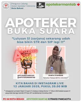 kita bahas tunta, terkait STR dan SIP buat LULUSAN S1 nih !!! 13 januari 2025 langsung dengan pemohon uji materi UU 17/2023 di MK #apotekermantab #izinapotik #izinapotek #sipttk #ttk #s1farmasi #s1farmasi #s1 