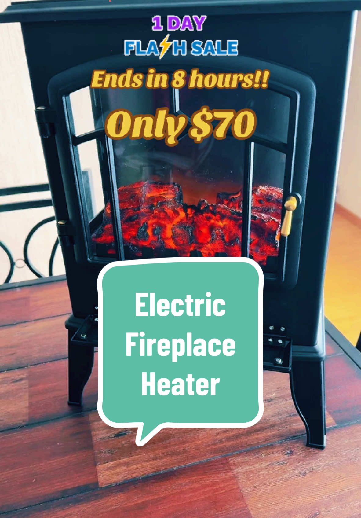 Sale ends in 8 hours!!! #rwflame#fireplace #heater #spaceheater #flashsale #newyearsale #musthaves #winter #fyp 