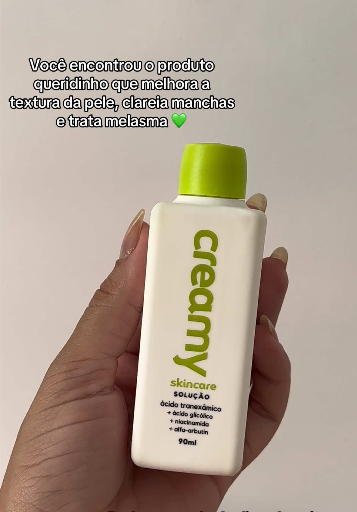 Eu amo esse verdinho 💚🫶🏻 @Creamy Skincare #creamy #acidotranexamico #dicas #cuidadoscomapele #acidoglicolico #niacinamide #skincare 