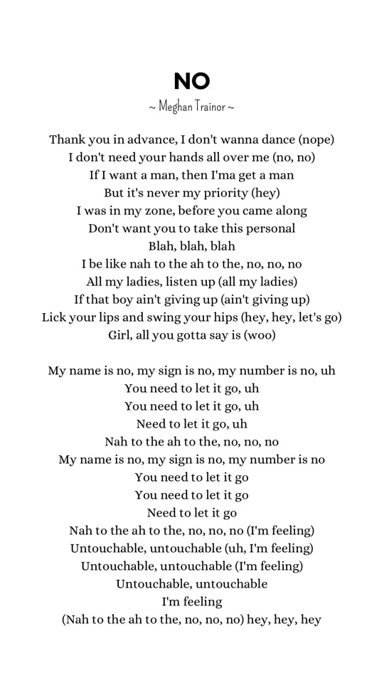 #lirik #lyrics #lyrics_songs #songs #songlyrics #music #musiclyrics #lyricmusic #lagutiktok #lagutiktokviral #lagutrending #lagutrend #no #meghantrainor #foryou #foryoupage #fyp #4u 