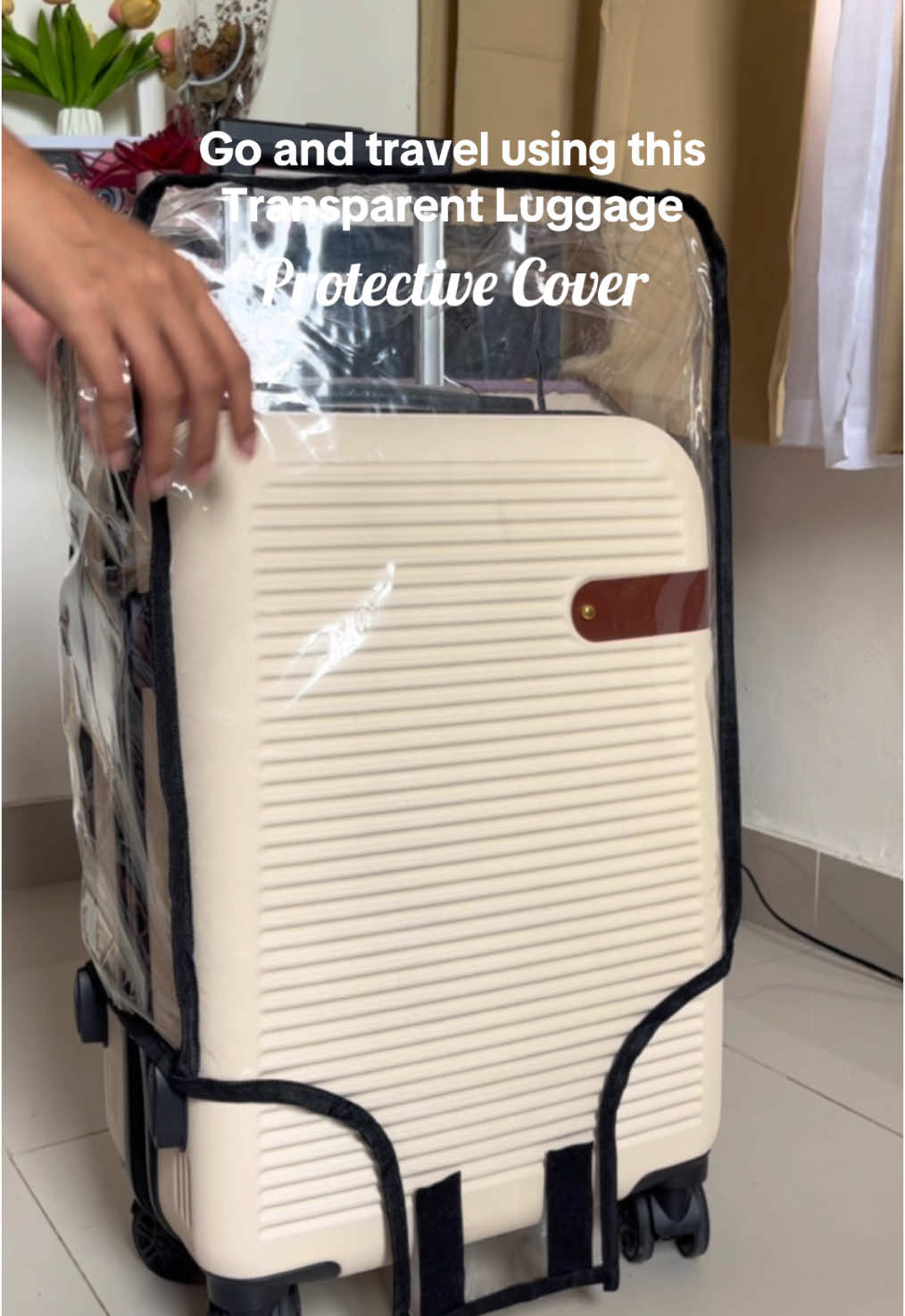 Keep your luggage protected while still making it look good by using this transparent luggage protecrive cover. ✈️ #luggagecover #travelessentials #luggagehack 