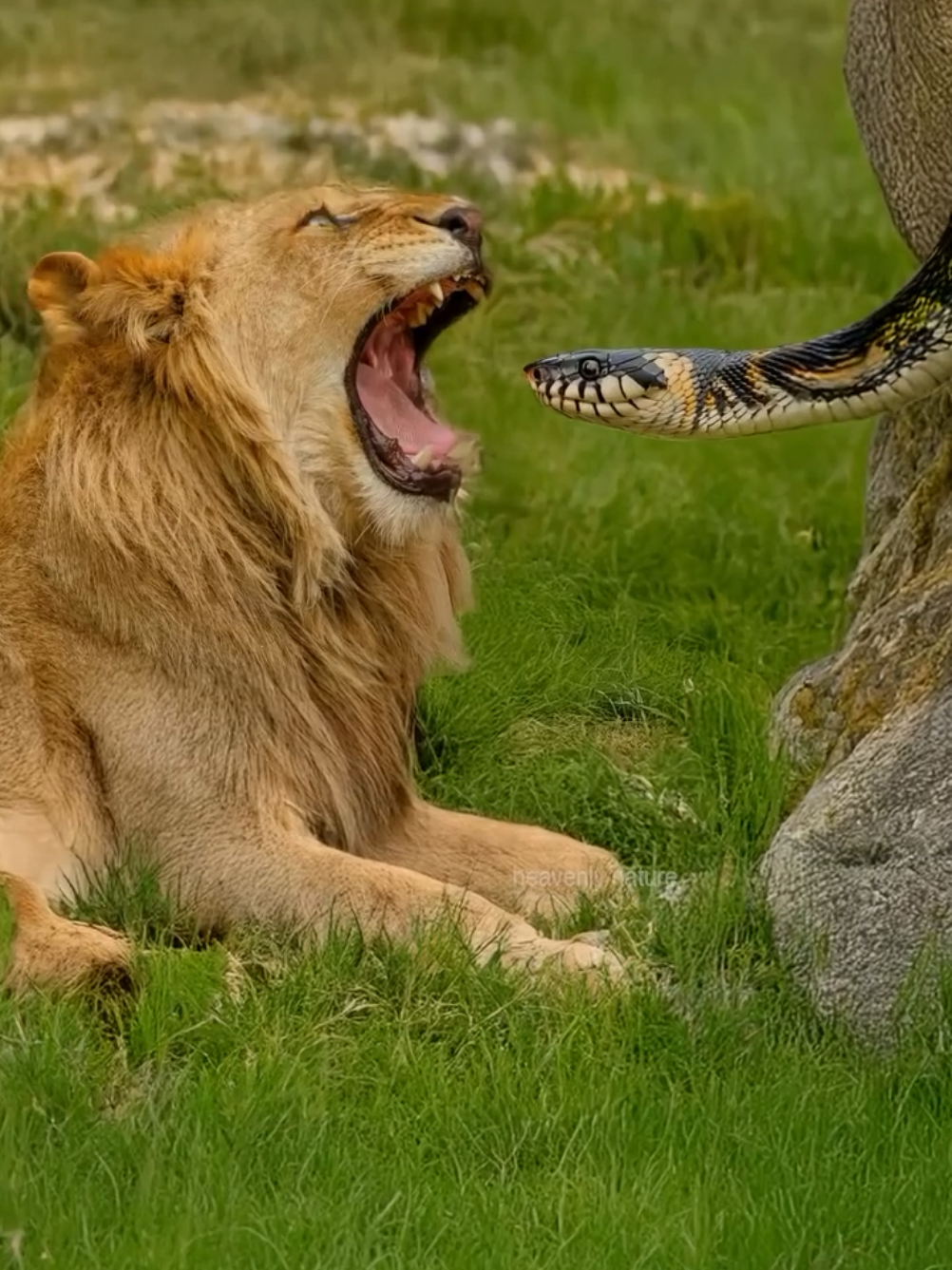 Python snake trying to get into lion's open mouth. Snake playing a joke on lion #animallovers #cuteanimals #animals #viralshorts #jokes #funnyanimals 