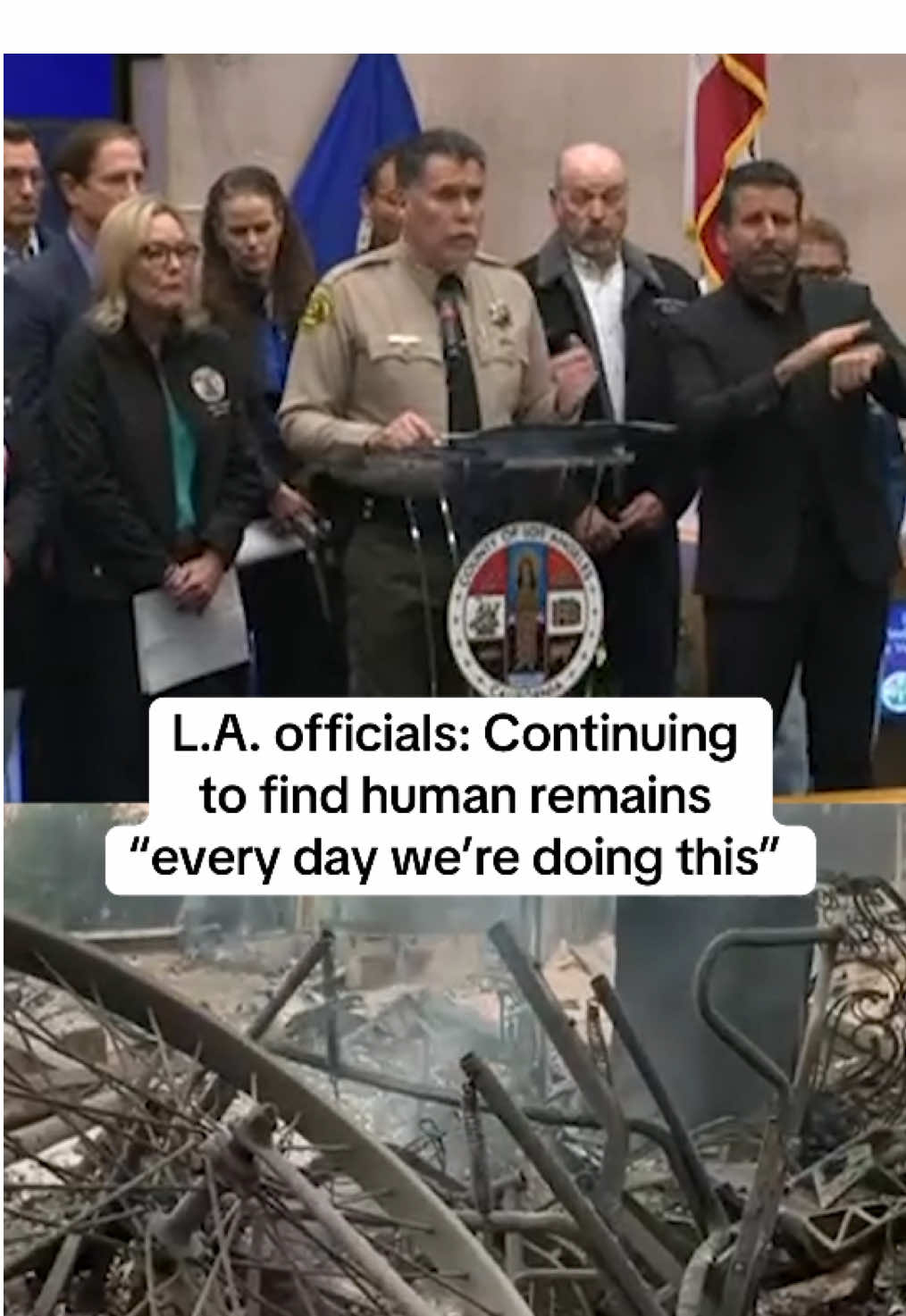 Los Angeles officials say they’re continuing to find human remains “every day we’re doing this” as they urge residents to be patient with advisories to not to return to their properties in Altadena. “People are saying, ‘I just want to look at my house. I want to see what’s left.’ We know that. But we have people literally looking for the remains of your neighbors.” #losangeles #la #wildfire #altadena #fire 
