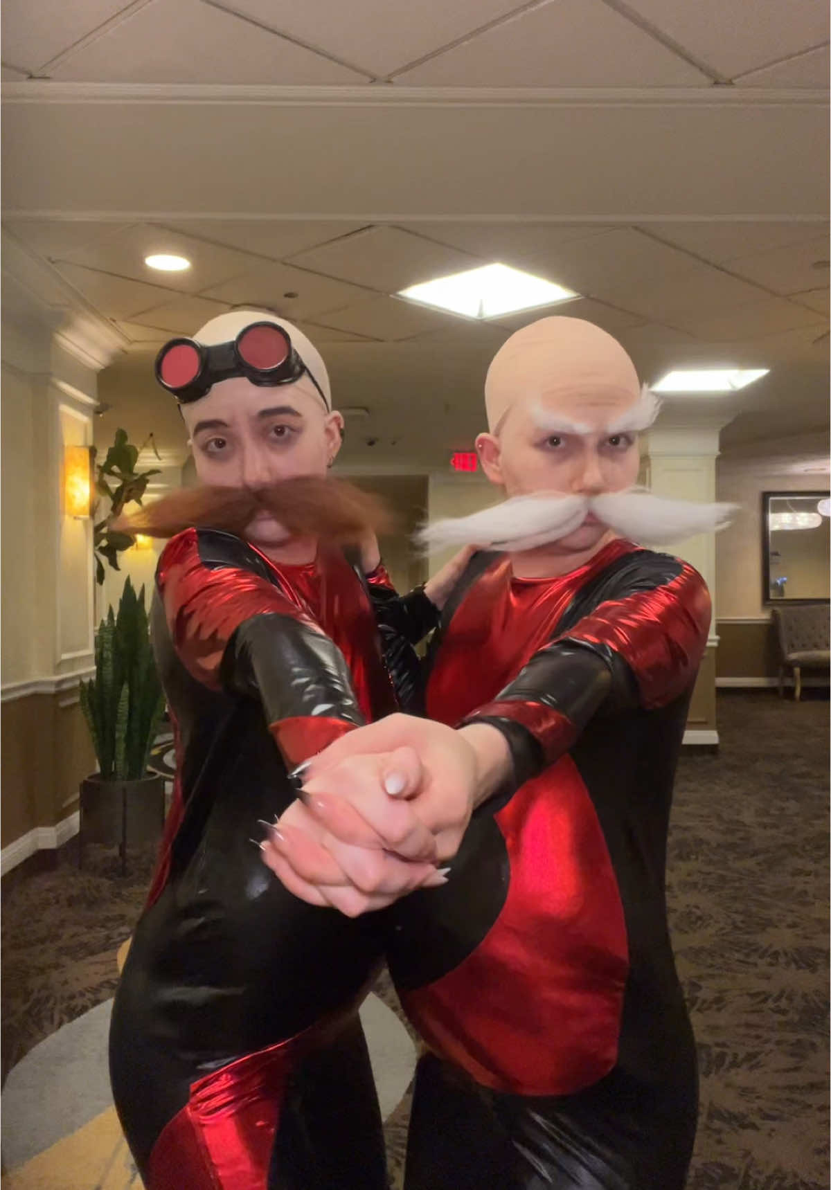 The best scene from the Sonic 3 movie: Eggman and his grandpappy dancing their way through ❤️🕺🕺🖤 ft. @stumpy and @umbranwitch  #sonicthehedgehog #sonic3movie #eggman #eggmancosplay #drrobotnik #jimcarrey #soniccosplay 