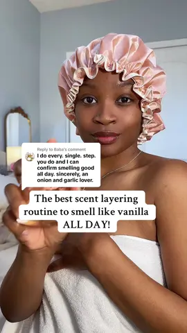 Replying to @Baba this routine is TOO yummy! If you wanna be the best smelling person in any room, try this layering routine for your scents!  #perfumetok #smellgoodallday #dustingpowder #vanillaperfume #howtosmellgood #girlytok #beautysecrets 