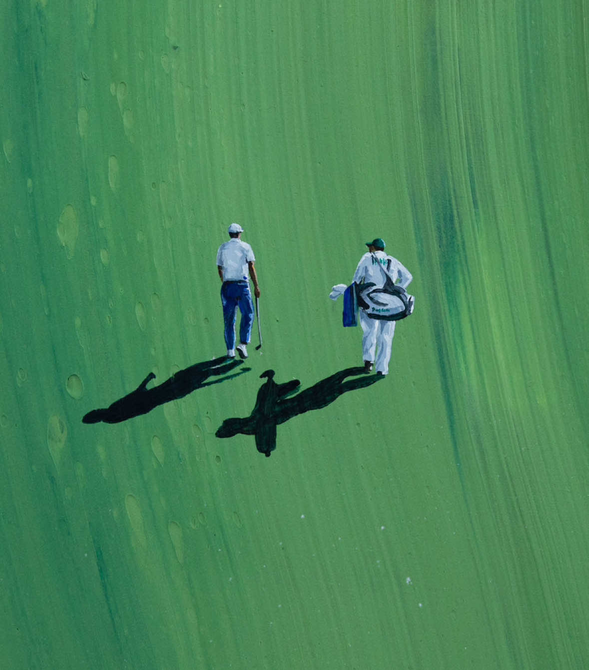 While I’m finishing up the last few artworks in my WET collection, I thought I’d share a special piece I made late last year. It was based on an idea I had in my sketchbook for ages and finally I had the excuse of using all of the paint I had left over from my Forbidden Grass collection to mix onto this canvas. The idea was to play with the word ‘Masterpiece’ but give it a golfing twist based on @themasters  In this artwork you can see the same golfer and his caddy in four different scenes, putting, chipping, driving and walking. This was completely new to me as I usually paint a single scene or moment but this time I wanted the artwork to tell its own story. ‘Masters Piece’ 153 x 183cm Acrylic on canvas This artwork was sold last year. To find out more about my work and when artworks are released, please join my mailing list via my website. ⛳️  #wernerbronkhorst #masterspiece 