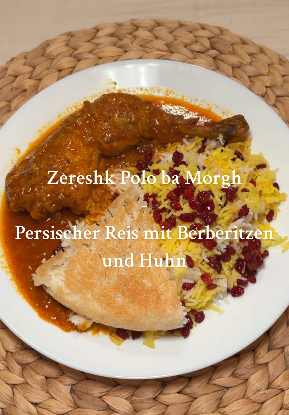 Zereshk Polo ba Morgh – Persian Rice with Barberries and Chicken Ingredients for the Chicken: - 4 chicken drumsticks (or thighs) - 1 large onion, sliced - 2 garlic cloves, finely chopped - 2 tbsp butter - 2 tbsp tomato paste - 1 tsp turmeric - ½ tsp cinnamon - ½ tsp cardamom - Salt and pepper to taste - 1 tsp sugar - Juice of one lime - 1 tsp saffron, dissolved in hot water Persian Rice – Rice-Water Ratio for the Rice Cooker: Basmati Rice Use 1 cup of rice with 1.25 cups of water. 1 cup of rice → 1.25 cups of water 2 cups of rice → 2.5 cups of water 3 cups of rice → 3.75 cups of water Preparation in the Rice Cooker Wash the Rice: - Rinse the Basmati rice 4–5 times thoroughly with cold water until the water runs clear. - Let the rice soak for about 30 minutes (optional, for fluffier rice). - Add Rice and Water to the Rice Cooker: - Place the rinsed and drained rice in the rice cooker. - Add water according to the ratio above. - Add a pinch of salt (about ½ tsp per cup of rice) and 1 tbsp of butter&oil to enhance the flavor. Cook: - Turn on the rice cooker and let it do the work. Preparation of Barberries (Zereshk) Ingredients: - 50 g dried barberries - 2 tbsp butter - 1 tsp sugar - 2–3 tbsp water - A pinch of salt #persianfood #zereshkpolo #food #fyp #rice #rezept #Recipe 