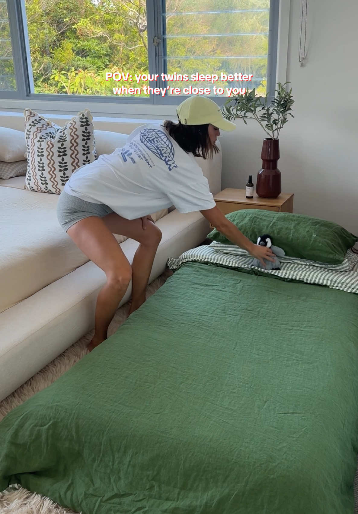 We also sleep better when they’re not taking up our whole bed 😴 a win/win 🫶🏽  #cosleeping #twinmom #MomsofTikTok #fyp 