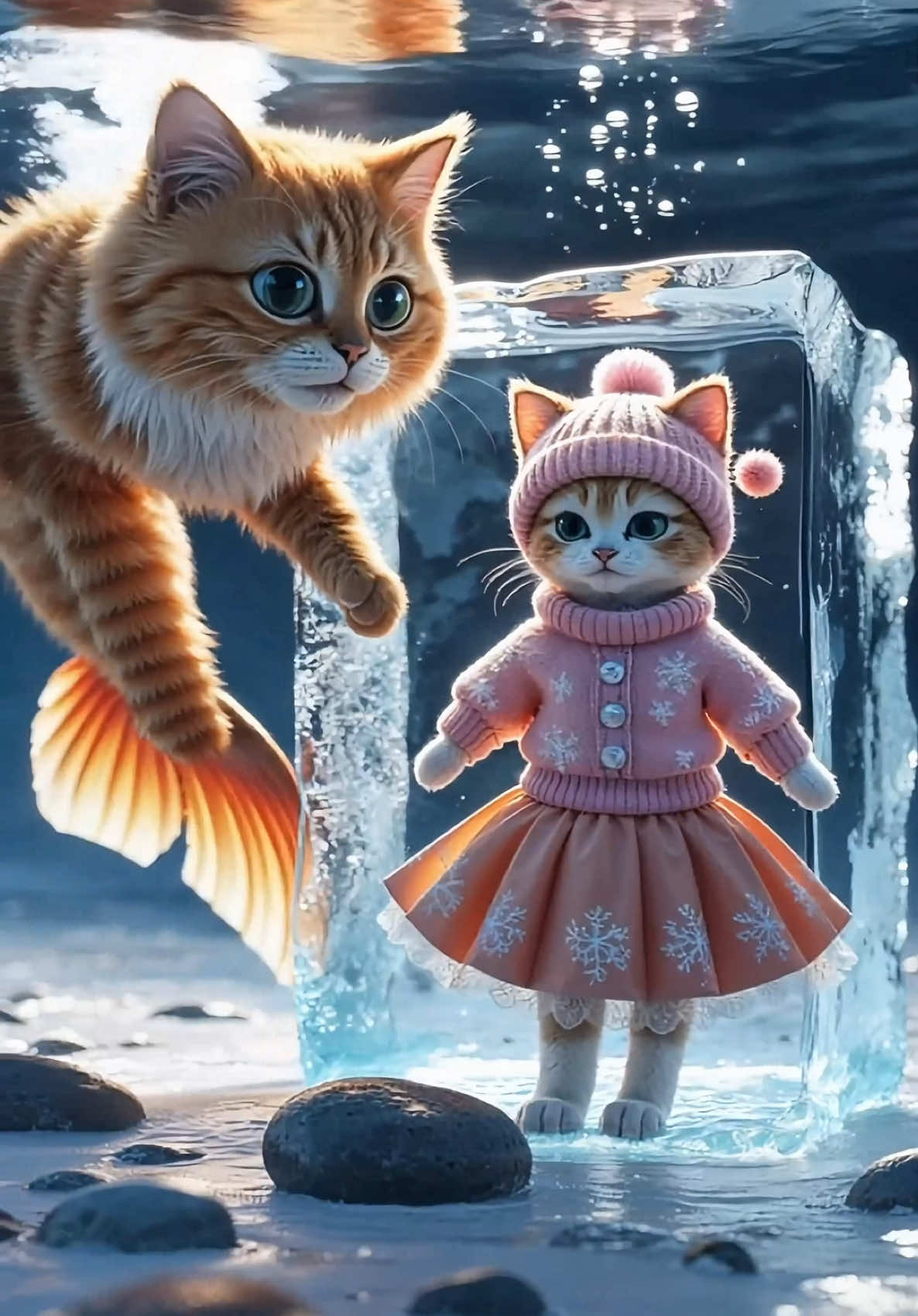 Mr.Whiskers the CatFish saves a kitten!!!🙀🐾🧊  #cat #ai #IceSkating #CatFish #fyp 