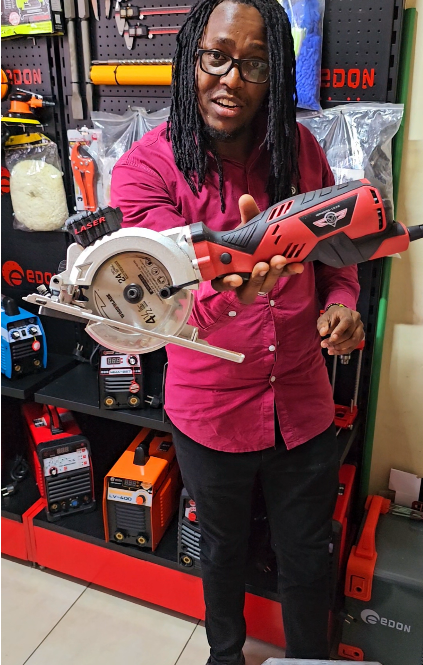 Mini Circular Saw, 4.8 Amp 4-1/2 Inch Compact Circular Saw, 3500RPM, Electric Circular Saws with Laser Cutting Guide, Perfect for Wood, Tile and Plastic Cuts @10500kshs We are located along river road opposite rubis petrol station  Menengai house 1 2nd floor C8  WHATSAPP or call +254713039843 Features:  {POWERFUL 3500 RPM COPPER MOTOR] Powered by 4.8A pure copper motor, 705W mini circular saw delivers 3500 RPM high cutting speed for cutting wood and PVC tube with ease. With Saw Blade: 1 x 24T, which can satisfy all your versatile needs of this compact circular saw.  {0°-45° BEVEL CUTTING & 23-48CM VARIABLE DEPTH) Mini circular saw allows you to adjust the cutting angle from O° to 45°. Cutting depths can also adjusted to a max cutting depth of up to 48cm at 90° and 23cm at 45°. The angle and depth adjustment meet your needs in various woodworking.  {PRECISE LASER DEVICE & DUST EXTRACTION HOSE J The laser guide and guide fence ensures a precise straight line for cutting wood and PVC tube, highly improve your work efficiency and cutting performance. The Left-sided blade design helps you to clearly see the cutting line. A dust extraction hose allows you to maintain a clean work environment.  {ERGONOMIC & SAFETY DESIGN) The lightweight and compact design makes it portable to carry. The rubberized barrel grip design is suitable for one-handed operation with less fatigue. Press the switch trigger and the safe switch simultaneously to open the machine, which will prevents accidental trigger  IN BOX [WHAT YOU WILL GET) 1x 705W mini circular saw, 1 x 24T Blade; 1 x Guide Fence, 1 x Dust Extraction Hose, 1 x Blade Hexagon Wrench and 1 x Use Manual.  #minicircular #circular #circularsaw #minicircularsaw #sawblade #circularblade #bladecircular #circularsawblade #woodblade #circularwoodblade #gypsum #plywoodfurniture #furniture #woodfurnituredesign #plywoodkenya #interior #interiordesign #designer  #woodkenya