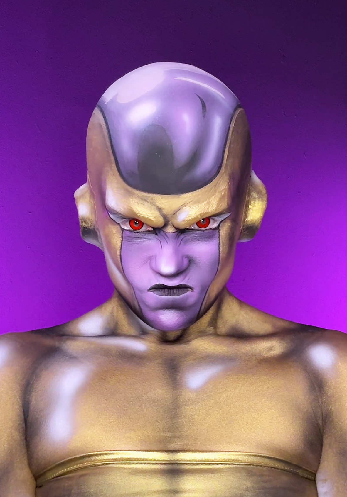 Golden Frieza! I think it’s a huge step up from my original Frieza look 💛💜 which Dragon Ball character should I do next?  #dbz #dragonball #cosplay #anime #frieza #goldenfrieza #makeuptutorial #db #dragonballsuper 