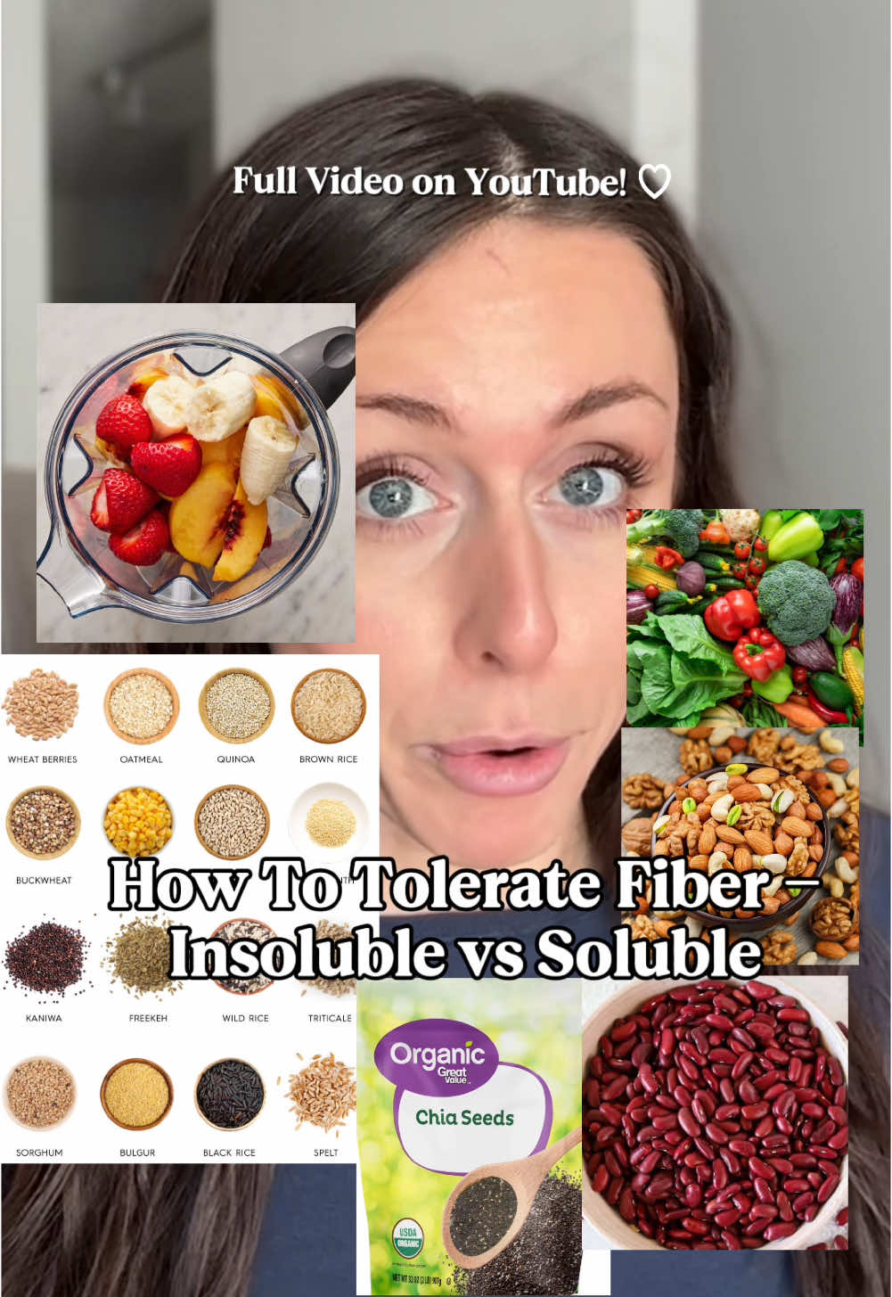 Soluble vs Insoluble Fiber, How to tolerate fiber. Full video on YT! #fiber #nutrition #health #dietitian #digestion #soluble #insoluble #chiaseeds #diarrhea #constipation 