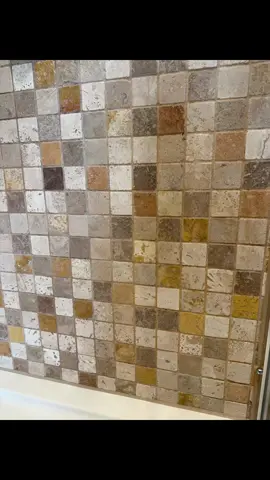 These mosaic tiles got the Kemp Cleaning treatment today.  The grout had a build up of pink mould so every grout line was scrubbed with Cif & @Astonish Cleaning Products Mould Spray.   What do you think of the results??  #bathroomclean #asmr #scrubbingasmr #cleantok101 #cleanwithme 