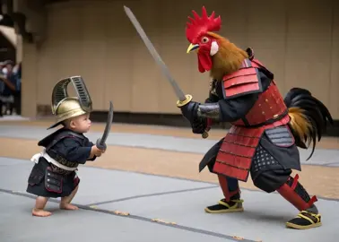 When you're just trying to enjoy your morning and the baby challenges the rooster to mortal combat... Who’s your money on? 🥋🐣 vs. 🐔