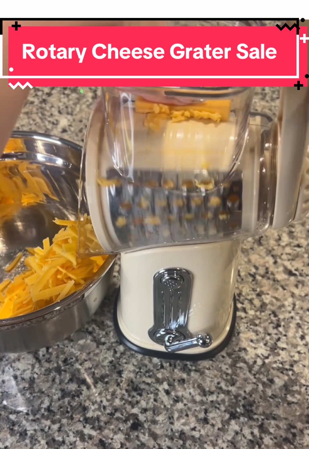 This rotary cheese grater is worth every single penny and you can save some by getting it on sale today!  #tiktokmademebuyit #kitchen #kitchengadgets #cheese #tiktokshopjumpstart  The rotary cheese grater with a suction base is a versatile kitchen tool designed for convenience and efficiency. Its powerful suction cup securely attaches to your countertop, keeping the grater stable during use and eliminating the need to hold it in place. Equipped with multiple interchangeable stainless steel blades, this grater effortlessly handles a variety of tasks, from finely shredding hard cheeses to slicing vegetables and grating nuts. The hand-crank mechanism makes grating quick and easy, reducing strain on your hands and wrists. Perfect for home chefs looking to streamline their meal prep, this durable grater combines functionality with safety for a mess-free cooking experience.