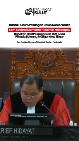 Terjadi Pelanggaran TSM di Pilkada Boltim, Pasangan Calon Sam Sachrul Mamonto-Rusmin Mokoagow mendalilkan tiga klaster dalam permohonannya, yakni intimidasi pemilih, politik uang, dan masyarakat yang tidak mempunyai hak pilih tetap melakukan pencoblosan. 📰Yt/Mahkamahkonstitusi | PalakatSulut Ikuti perkembangan dan isu lokal di Palakat Sulut ............................ #palakatsulut #sulutviral #pilkadasulut #mahkamahkonstitusi #sidangmk #putusanmk #pilkadaboltim #sulawesiutara #boltim #viral #fyp #foryoupage #beranda #sorotan #fyppppppppppppppppppppppp 